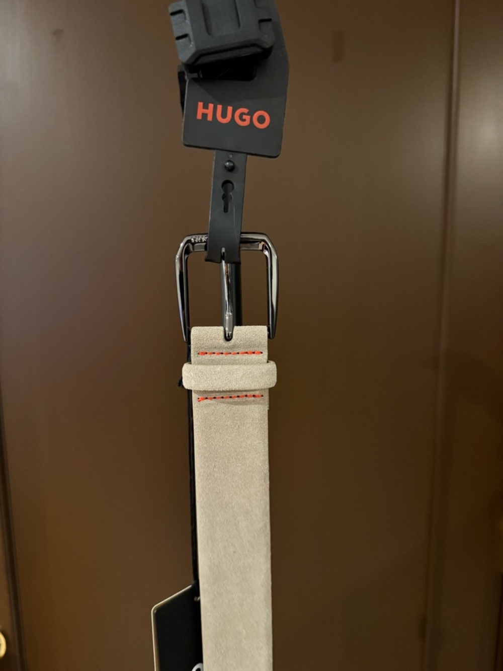 Hugo Men’s Suede Belt in Light Beige 34in